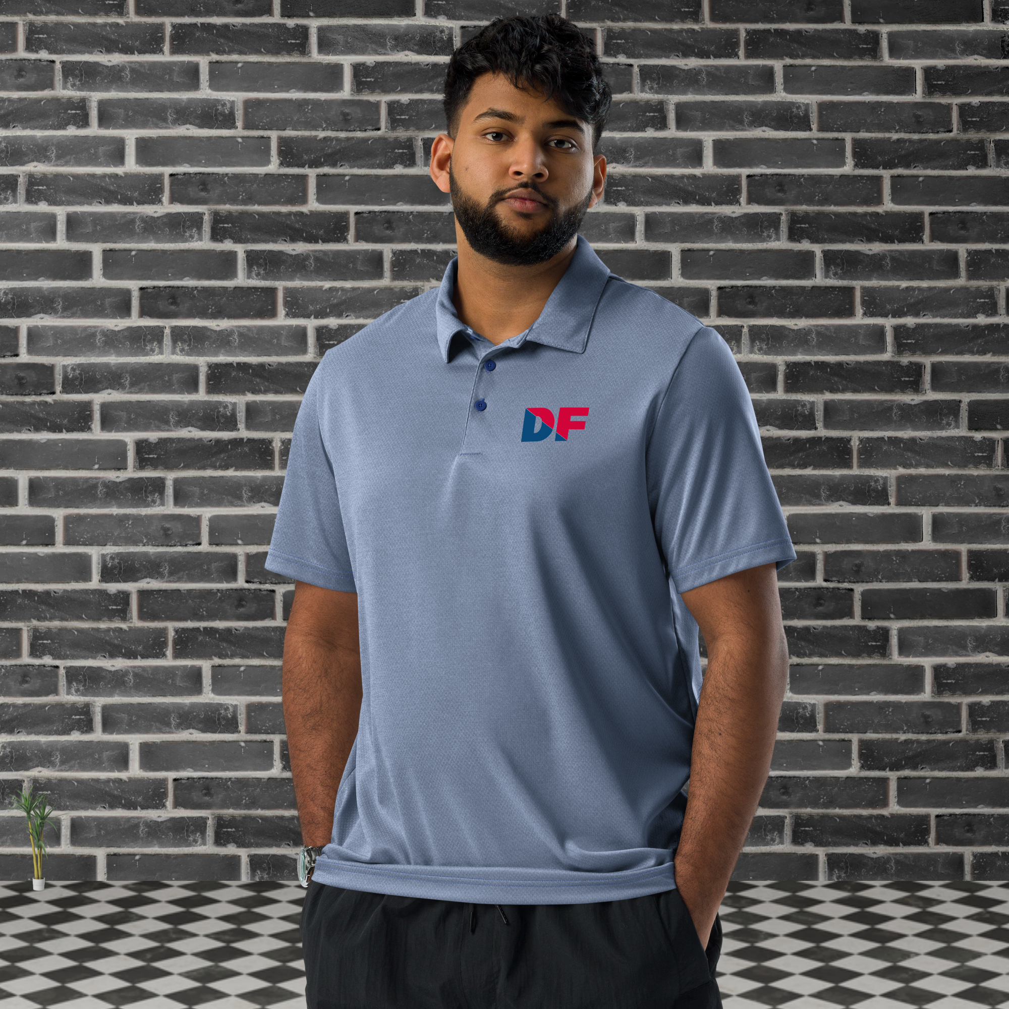 Adidas Space-Dyed Polo for Men from the Daniel Frometa Collection, 100% recycled polyester, eco-friendly apparel with a modern space-dyed pattern